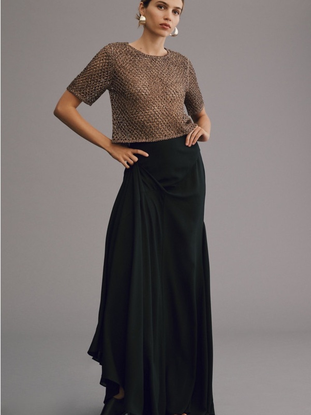 Pilcro Open-Knit Metallic Cropped Top Size L - Picture 2 of 11
